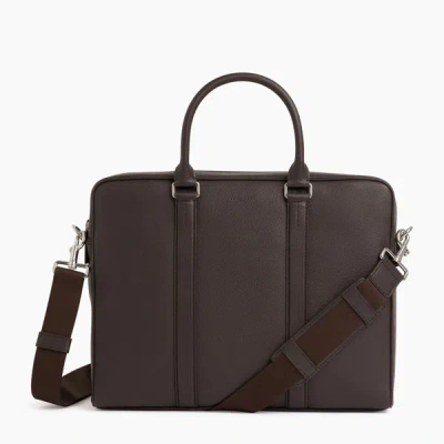 Le Tanneur Slim Charles Pebbled Leather Briefcase In Brown