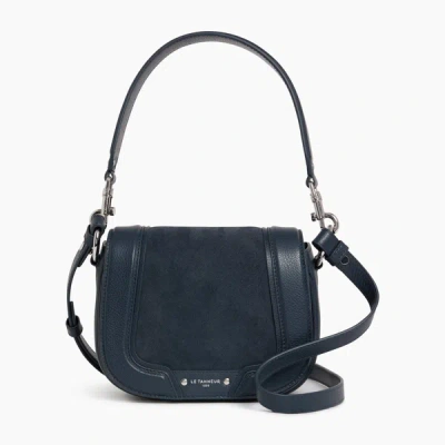 Le Tanneur Small Ella Grained Leather And Nubuck Cross Body Bag In Blue
