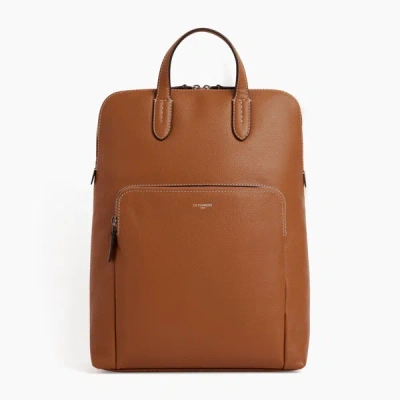 Le Tanneur Sophie Zipped Business Backpack In Pebbled Leather In Brown