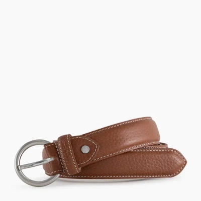 Le Tanneur Vegetable Tanned Leather Women's Belt With Round Buckle In Brown