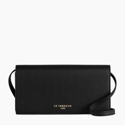 Le Tanneur Women's Flap Emile T Signature Leather Clutch In Black