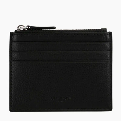 Le Tanneur Zipped Charles Pebbled Leather Cardholder In Black