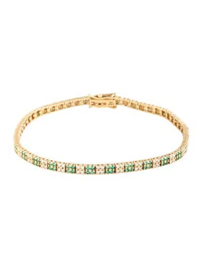Pre-owned Le Vian 14k Diamond & Emerald Link Bracelet, 7.25" In Multicolor