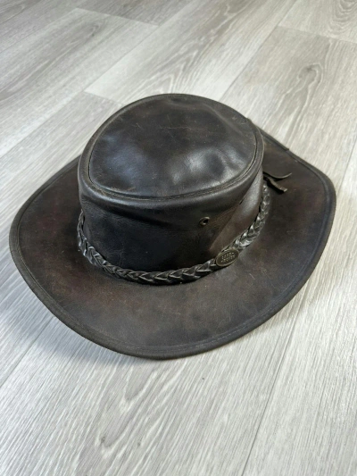 Pre-owned Leather X Racing Land Rover Australian Leather Bush Hat Foldaway Bronco In Brown