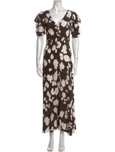 Pre-owned Lee Mathews Silk Long Dress In Brown