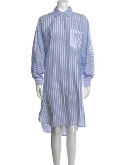 Pre-owned Lee Mathews Striped Midi Length Dress In Blue
