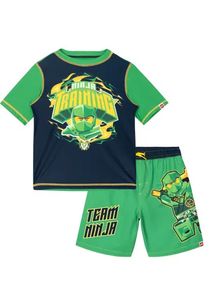 Lego Kids'  2-piece Swimwear Rash Guard And Swim Trunks Set In Green