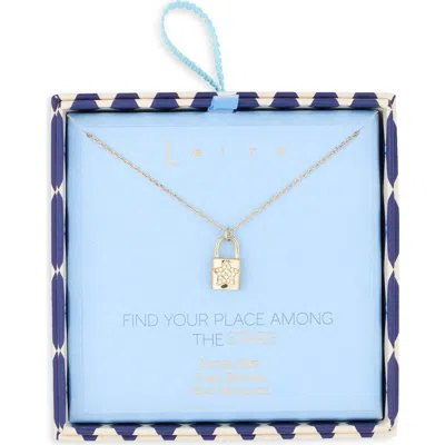 Leith Star Padlock Pendant Necklace In Clear- Gold