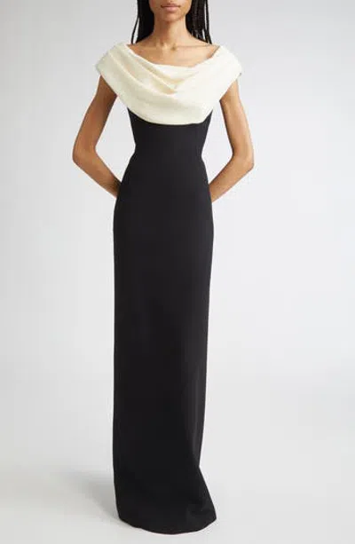 Lela Rose Cowl Neck Gown In Black