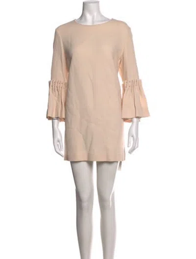 Pre-owned Lela Rose Crew Neck Mini Dress In Neutrals