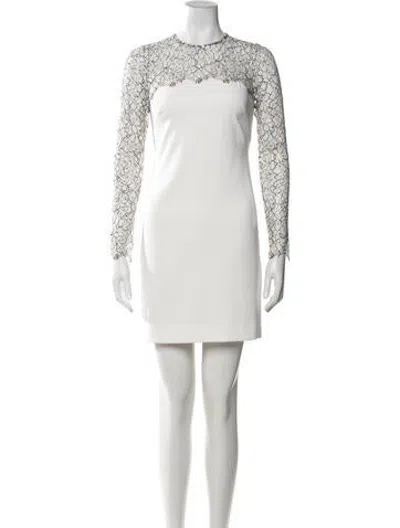 Pre-owned Lela Rose Lace Pattern Mini Dress In Neutrals
