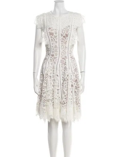 Pre-owned Lela Rose Lace Pattern Mini Dress In White