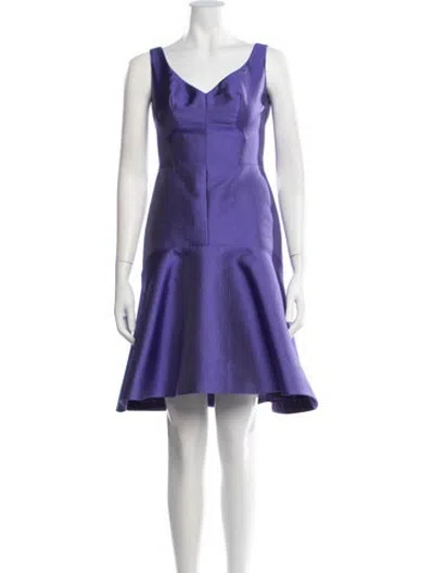 Pre-owned Lela Rose Patterned Mini Dress In Purple