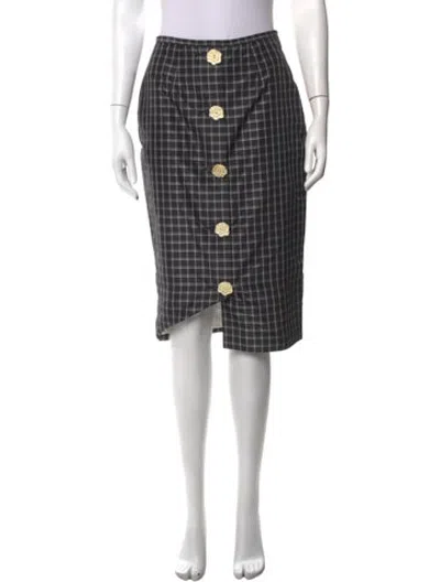 Pre-owned Lela Rose Plaid Print Midi Length Skirt In Black