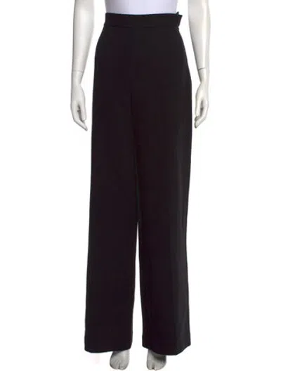 Pre-owned Lela Rose Virgin Wool Wide Leg Pants In Black
