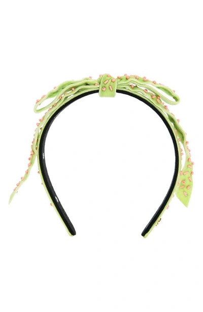 Lele Sadoughi Beaded Velvet Ribbon Headband In Parakeet