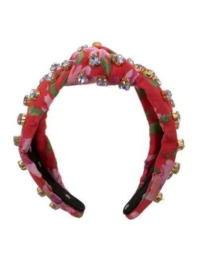 Pre-owned Lele Sadoughi Heart Crystal Knotted Headband In Red