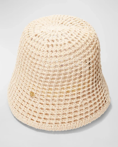 Lele Sadoughi Open Weave Raffia & Cotton Bucket Hat In Neutral