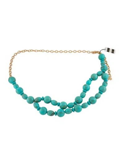 Pre-owned Lele Sadoughi Skinny Metal Chain-link Belt In Gold/green