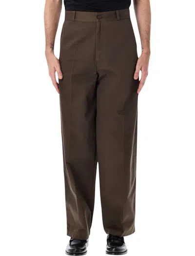 Lemaire Barrel Pants In Cotton Twill In Carob