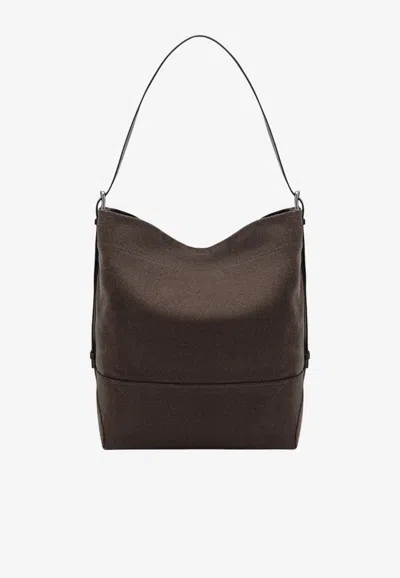Lemaire Belted Canvas Tote Bag In Brown