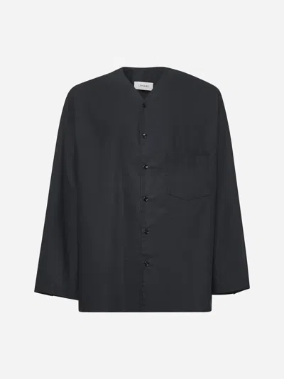 Lemaire Black Poplin V-neck Shirt