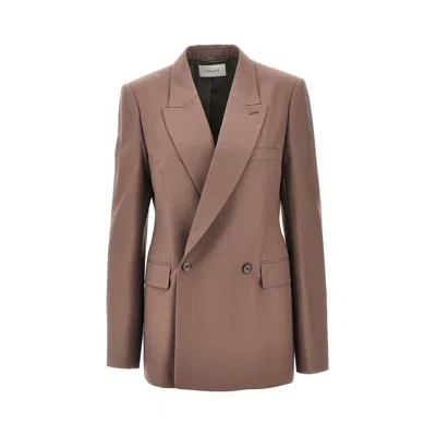 Lemaire Blend Tropical Wool Double-breasted Jacket In Brown