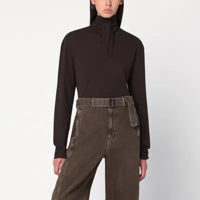 Lemaire Brown Turtleneck With Integrated Scarf