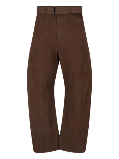 Lemaire Cotton Belted Wide-leg Trousers In Brown