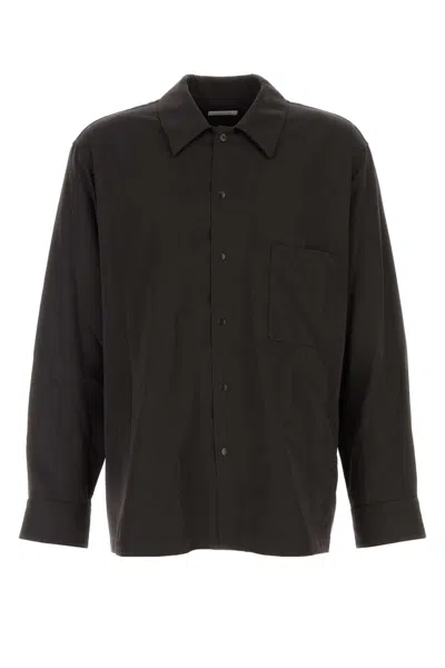 Lemaire Dark Brown Wool-blend Shirt With Nylon Lining In Black