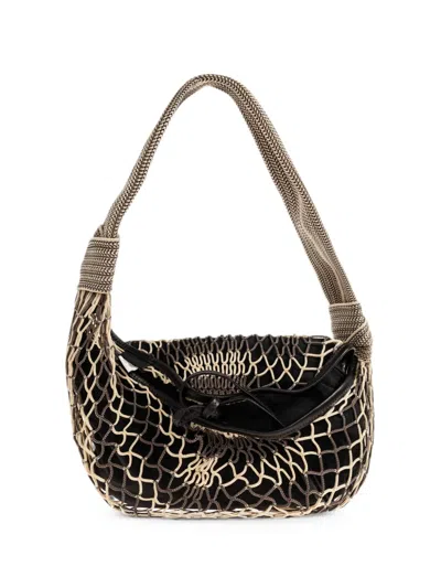 Lemaire Fortune Croissant Net-overlay Shoulder Bag In Black