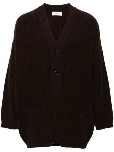 Lemaire Ribbed Cardigan - Unisex, Standard Sizing In Dark Acajou Melange