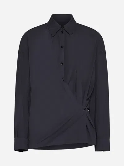 Lemaire Straight Collar Cotton Twisted Shirt In Dark Navy
