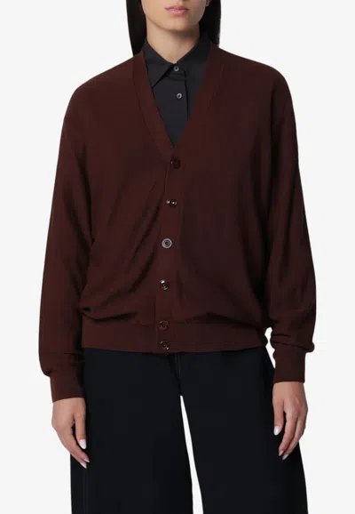 Lemaire Twisted Merino Wool Wrap Cardigan In Burgundy