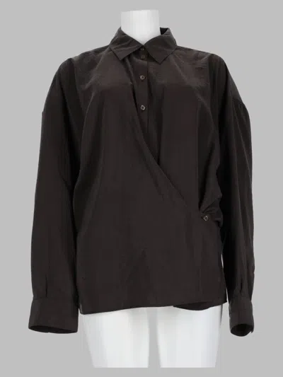 Lemaire Twisted Silk-blend Shirt In Brown