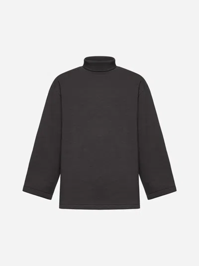 Lemaire Wool And Cotton Sweatshirt In Dark Brown Melange