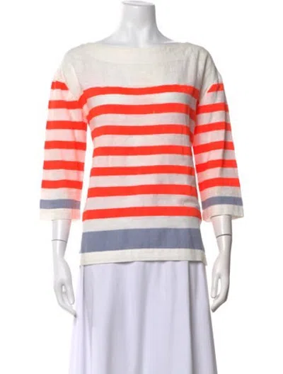 Pre-owned Lemlem Striped Bateau Neckline Top In White