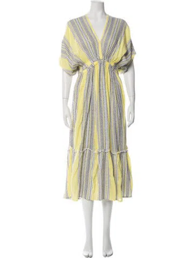 Pre-owned Lemlem Striped Midi Length Dress In Yellow