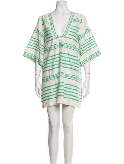 Pre-owned Lemlem Striped Mini Dress In Green/white