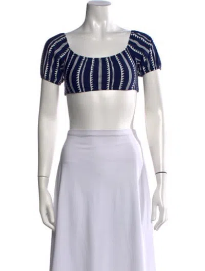 Pre-owned Lemlem Striped Square Neckline Crop Top W/ Tags In White