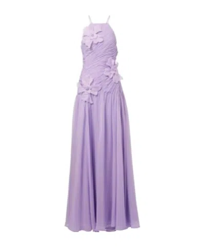 Leo Amaya Floral-appliqué Gathered Gown In Purple