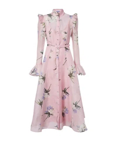 Leo Katrina Floral Linen And Silk Midi Dress In Pink