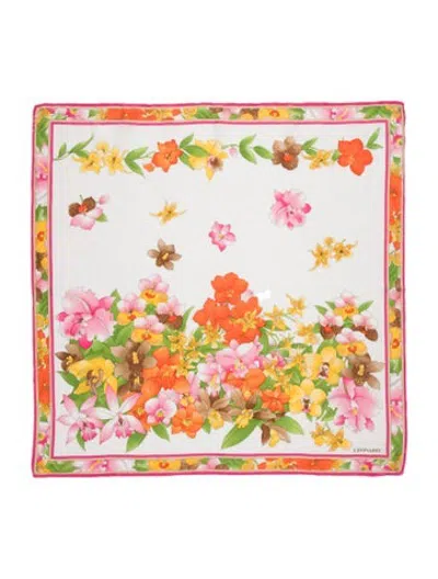 Pre-owned Leonard Silk Floral Print Scarf In White