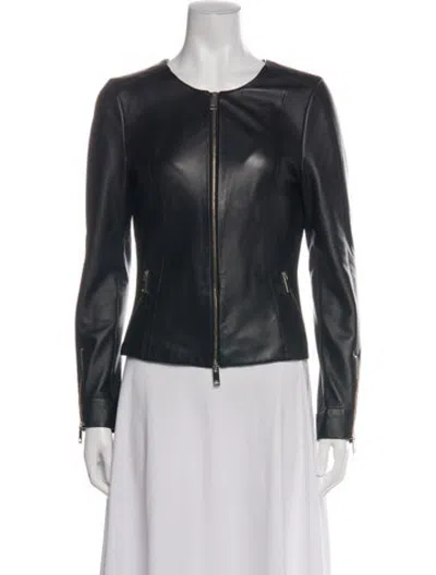 Pre-owned Les Copains Leather Biker Jacket In Black
