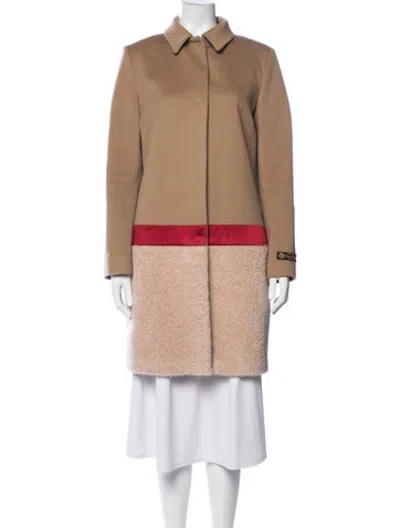 Pre-owned Les Copains Virgin Wool Colorblock Pattern Coat In Brown