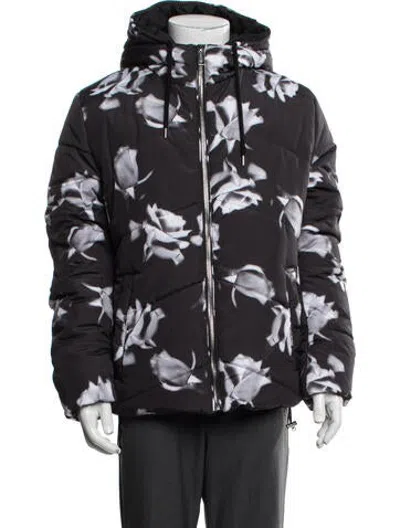 Pre-owned Les Hommes Floral Print Puffer Coat In Black