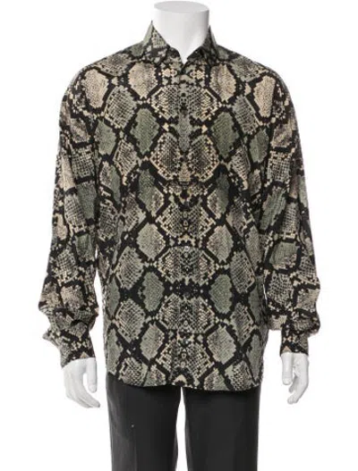 Pre-owned Les Hommes Silk Animal Print Dress Shirt In Green