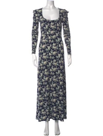 Pre-owned Les Rêveries Floral Print Long Dress In Blue