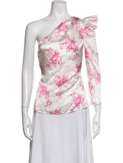 Pre-owned Les Rêveries Floral Print One-shoulder Blouse In Pink