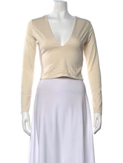Pre-owned Les Tien V-neck Long Sleeve Crop Top In Neutrals